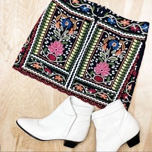 Retro Embroidered Boho Multicolor Mini Skirt